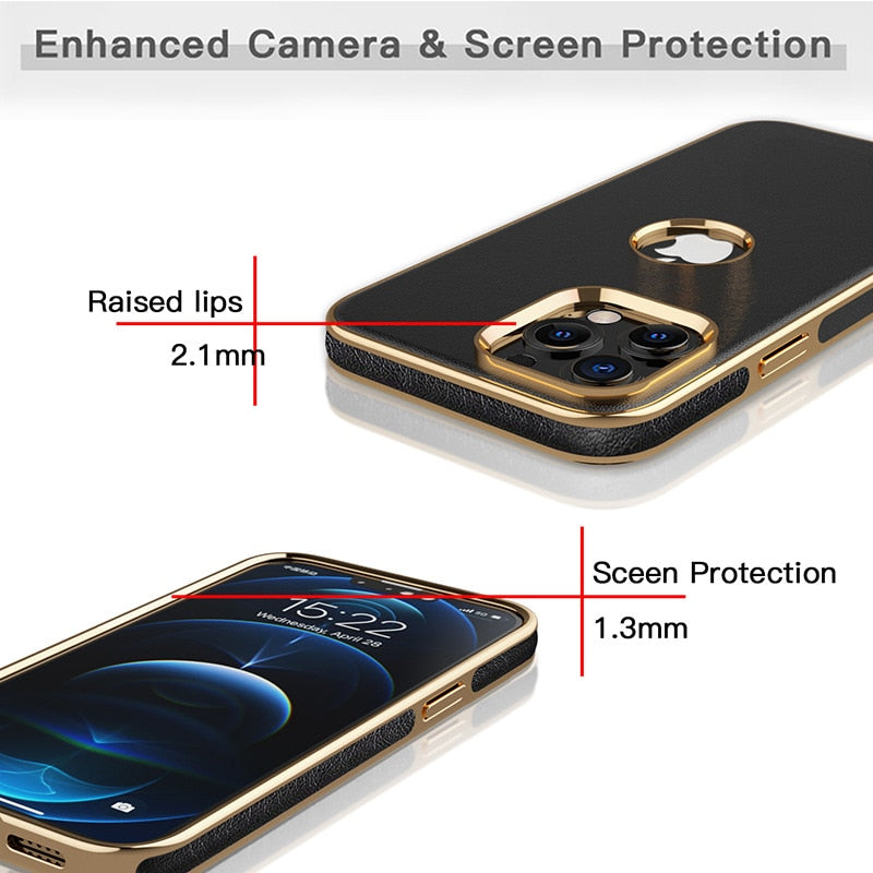 iPhone 13 Pro Max leather case with gold straight edge anti-fall - sky-case