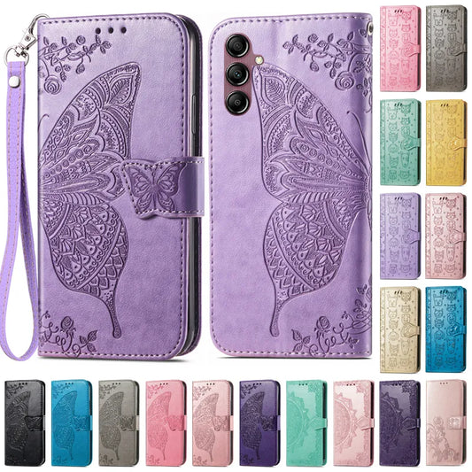 Embossed Butterfly Leather Wallet Flip Case For Samsung Galaxy - sky-case