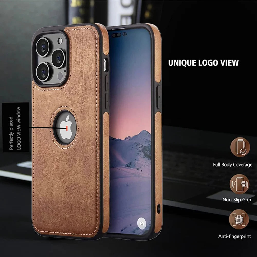Slim Leather Phone Case for iPhone 14/13/12/11 Pro Max - Shockproof Bumper & Soft Business Back Cover - sky-case