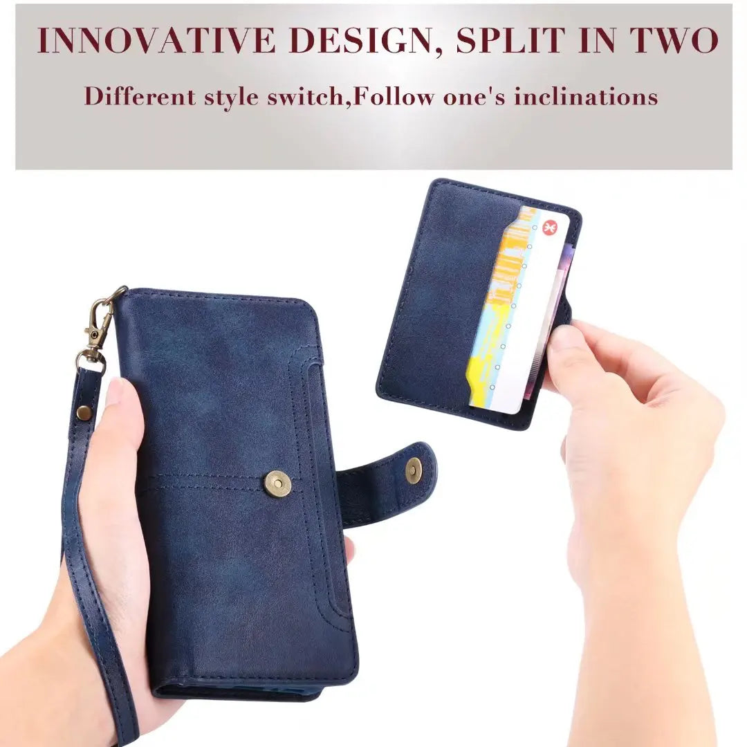 Luxury Magnetic card holder leather wallet case cover for iPhone 14 13 12 11 - sky-case