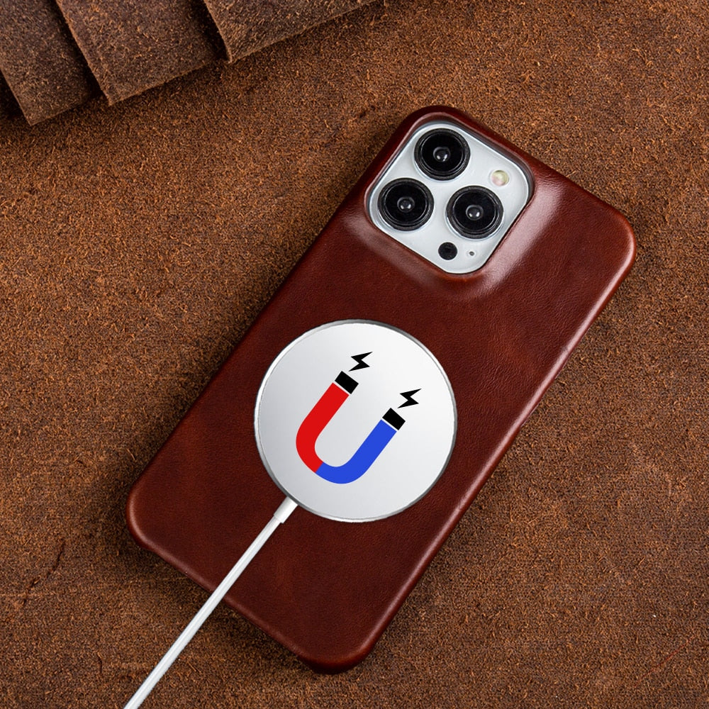 Premium Vintage Retro Genuine Leather Case for iPhone - Luxury Business Phone Aesthetic Magnetic Coffee5219 / For iphone14 Pro Max - sky-case
