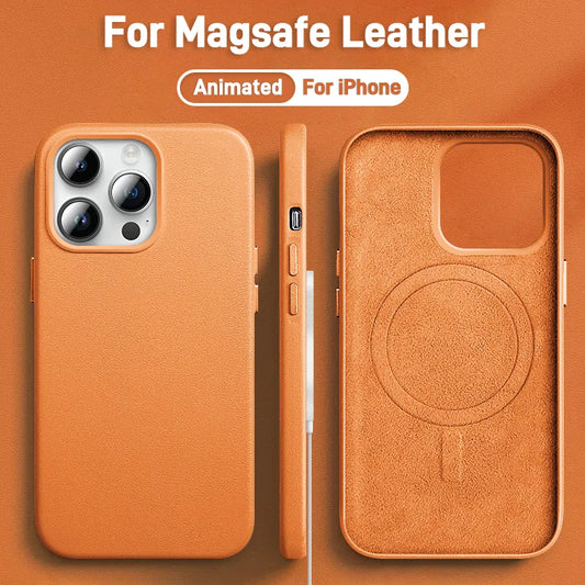 Luxury Leather Magnetic Compatible with Magsafe Case for iPhone 15 14 13 Pro Max - sky-case