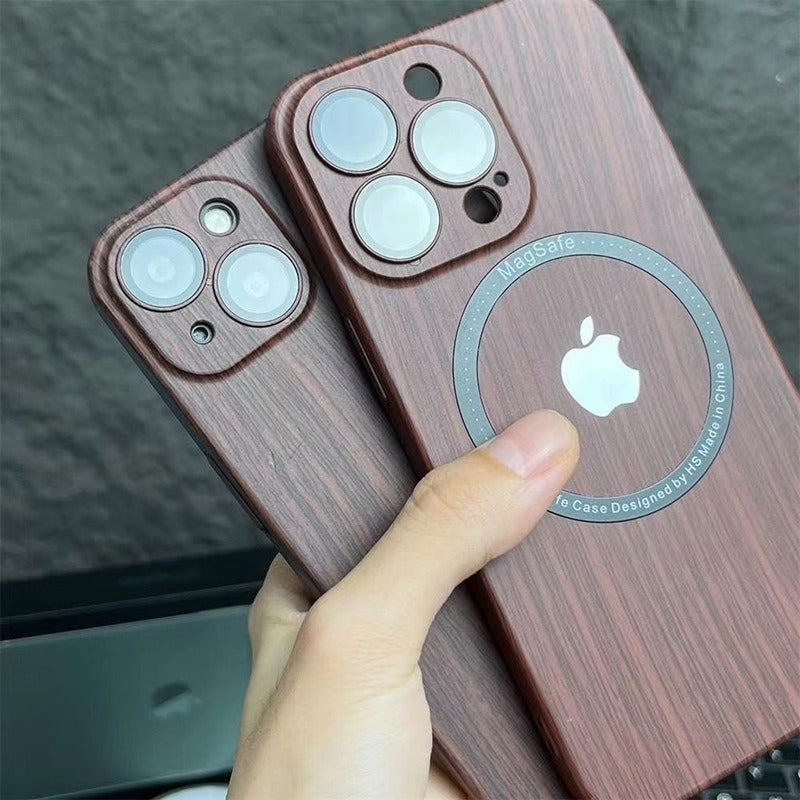 Luxury cover wood Grain Magsafe camera lens Protection Back - sky-case