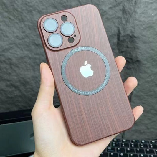 Luxury cover wood Grain Magsafe camera lens Protection Back wood magsafe / iphone 14 pro max - sky-case