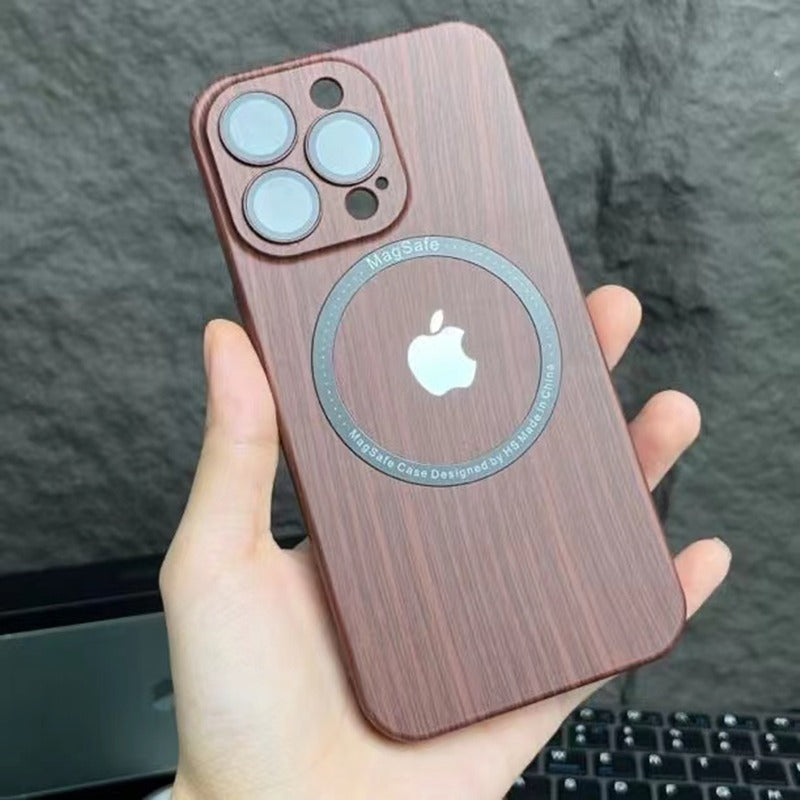 Luxury cover wood Grain Magsafe camera lens Protection Back wood magsafe / iphone 14 pro max - sky-case