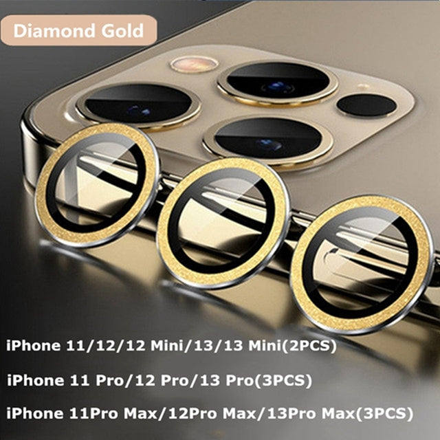 Camera Lens Protectors Camera Metal Ring Glass Protective Cap Diamond Gold / iPhone12 Pro Max (3PCS) - sky-case