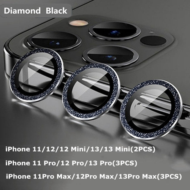 Camera Lens Protectors Camera Metal Ring Glass Protective Cap Diamond Black / iPhone 11 Pro Max (3PCS) - sky-case