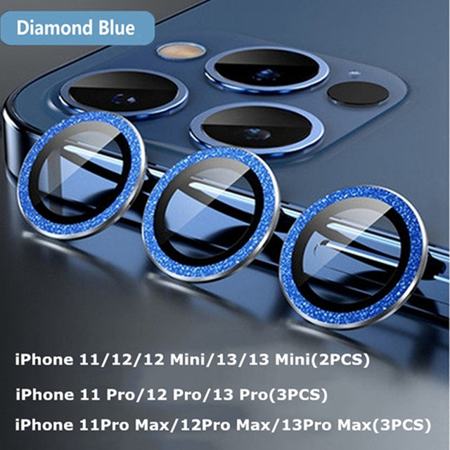 Camera Lens Protectors Camera Metal Ring Glass Protective Cap Diamond Blue / iPhone 11 Pro (3PCS) - sky-case