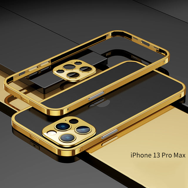Lens Frame Shockproof Metal + Luxury Case Stainless Steel Metal For iPhone 12Pro Max / Gold - sky-case