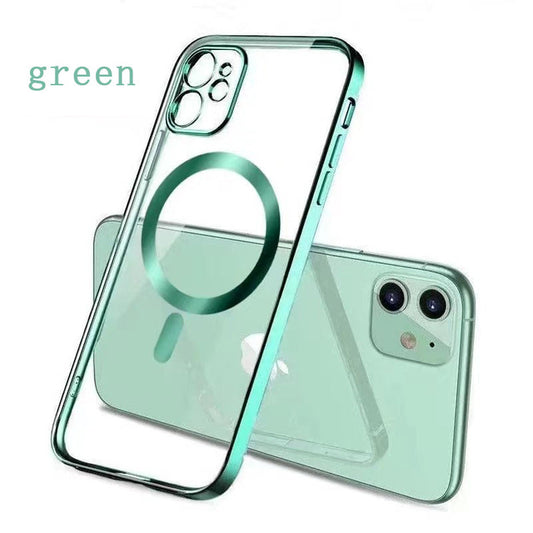 Clear Silicone cover MagSafe Compatible with wireless charging green / For iphone 13 Pro - sky-case