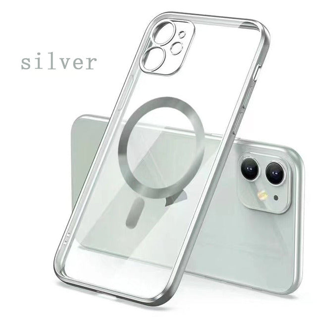 Clear Silicone cover MagSafe Compatible with wireless charging Silver / For iphone13 Pro Max - sky-case