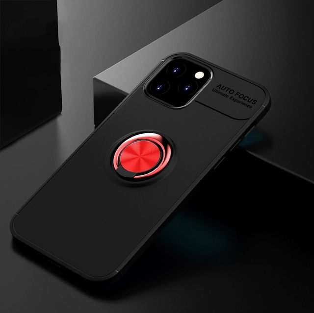 Luxury Ring Stand Silicone Case Soft Back Cover Anti-fall Case For iPhone 13 Pro / Black Red Ring - sky-case
