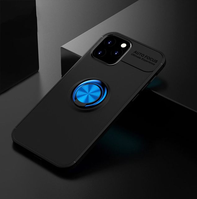 Luxury Ring Stand Silicone Case Soft Back Cover Anti-fall Case For iPhone 13 Pro / Black Blue Ring - sky-case